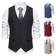Herringbone Men's Vest Waistcoat for Wedding Tuxedo Prom Formal Business Vest