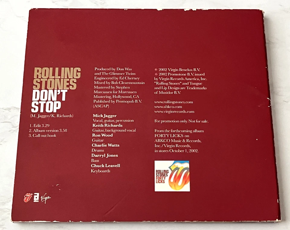 The Rolling Stones Don't Stop CD Single Digipak PROMO! 2002 Ron Wood RARE! OOP! Foto 4 de 4