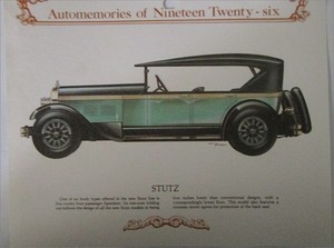 1926 Stutz Touring car calendar print (green, black top )