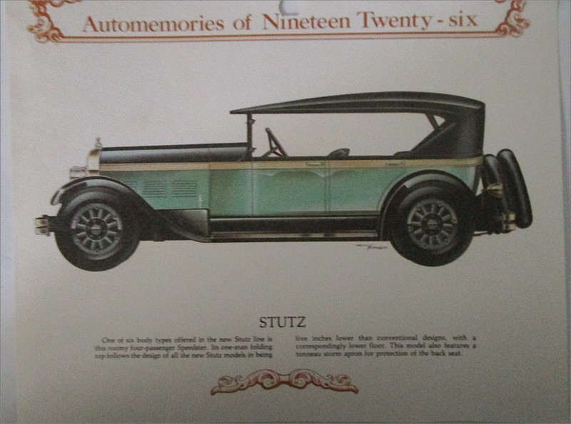 1926 Stutz Touring car calendar print (green, black top )