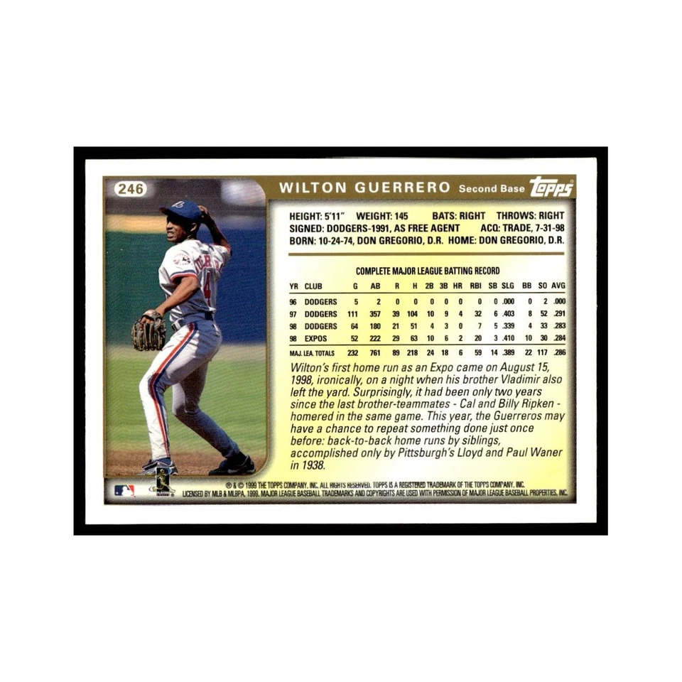 Wilton Guerrero 1999 Topps #246 Montreal Expos Baseball Card NM - Image 2 of 3