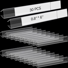 30 Pieces Shelf Label Holder, Clear Plastic 0.875'' x 6'' Shelves Clip Wood T...