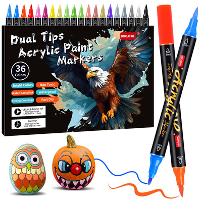 Acrylic Paint Pens Markers, 36 Colors Dual Tips Waterproof Paint Markers For ...