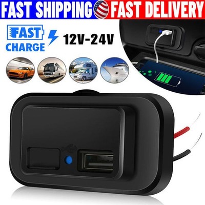 12-24V 4.8A Dual USB PD QC3.0 Car Boat RV Charger Socket LED Power Outlet lot