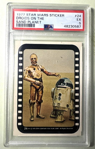 1977 Topps Star Wars Stickers #24 Droids on the sand planet — PSA 5