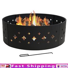 Heavy-Duty Steel Fire Ring Backyard Fire Pit W/ Fire Poker Assembly Easy New
