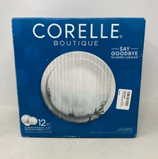 Corelle Tranquil Reflection 12-Piece Dinnerware Set, White/Misty Blue/Charcoal
