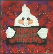 USED HAPPY HAUNTING HALLOWEEN GHOST PLASTIC CANVAS PATTERN INSTRUCTIONS