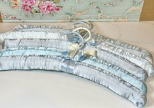 Vintage Padded Satin Covered Hangers Lot Of 5 14-15" Blues Cottagecore Bridal