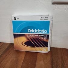 D'Addario EJ16 Phosphor Bronze Light 12-53 Acoustic Guitar Strings  5-Pack NEW