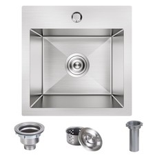 15 x 15 inch Drop in Bar Sink, Small Topmount Kitchen Sink Single Bowl 18 Gauge