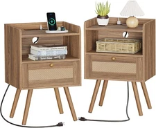 SUPERJARE Nightstands Set of 2, 11.8D x 15.9W x 23.4H (1 Drawers), Walnut 