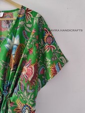 Indian Cotton Loose Short Sleeves Mukat Print Green Free Size Caftan Maxi dress