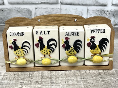 Vintage Ceramic Set of 4 Japan Square Rooster Chicken Shakers Spice ...