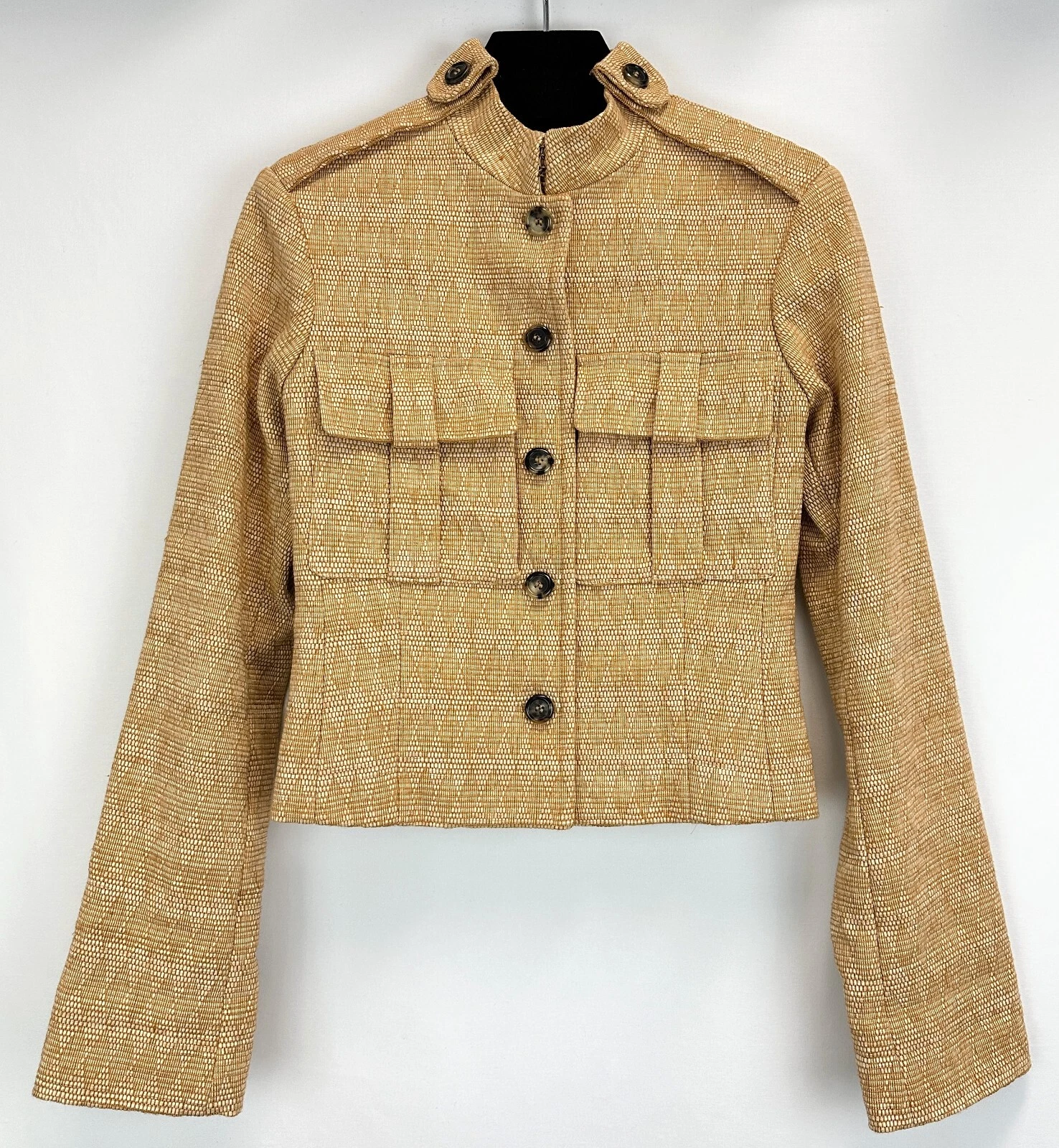 SAINT LAURENT (YSL) Giacca corta Nuova Senza Senza Etichette YSL YVES SAINT LAURENT Marrone Cammello Diamante Tessuto Cotone 36 4 US
