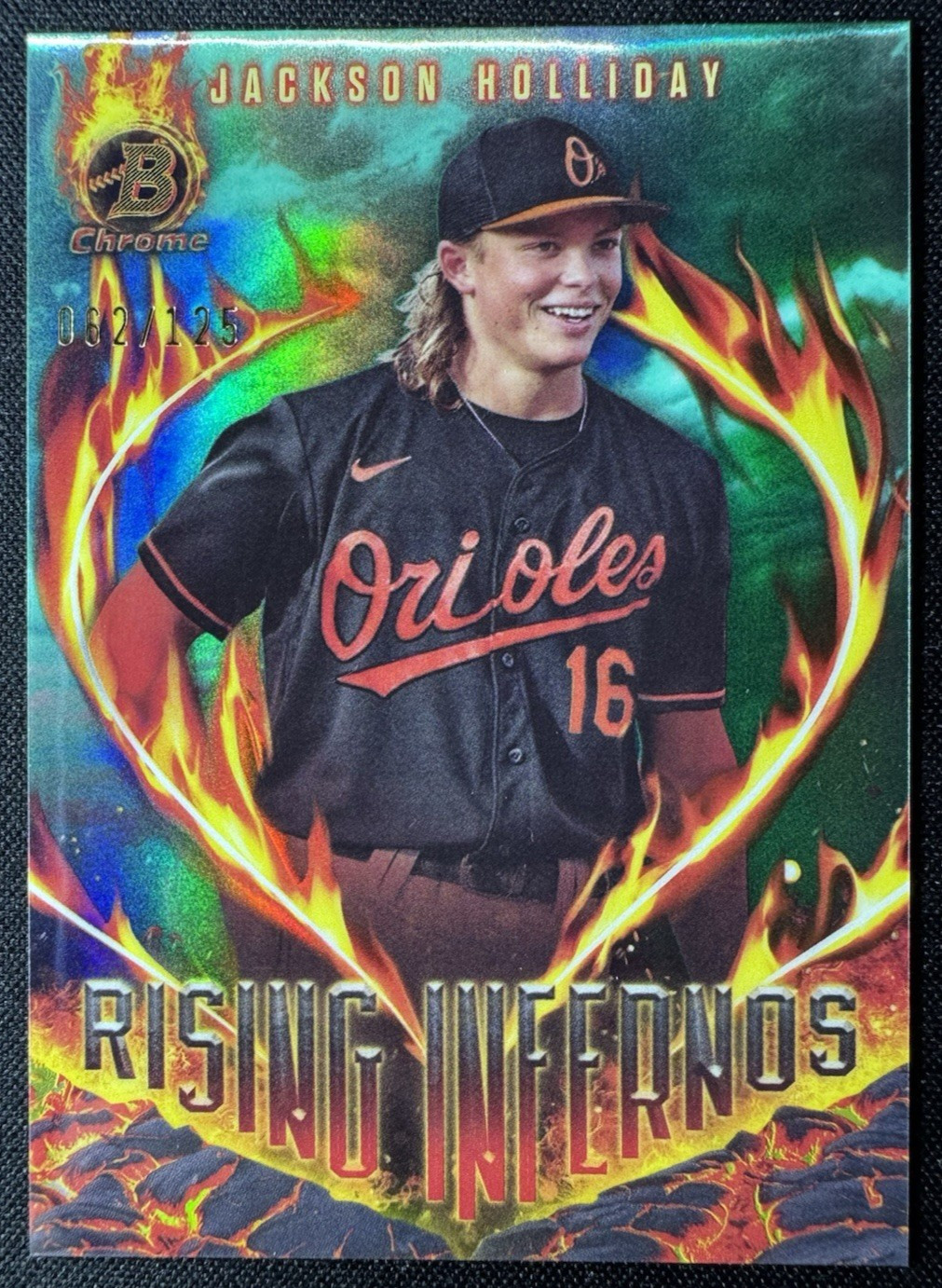 JACKSON HOLLIDAY 2024 Bowman Rising Infernos #RI-9 Aqua Refractor /125 Orioles