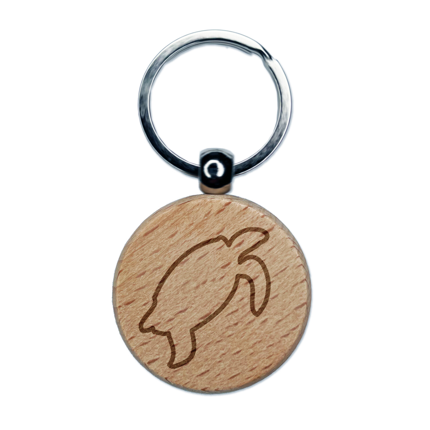 Turtle Swimming Outline Engraved Wood Round Keychain Tag Charm