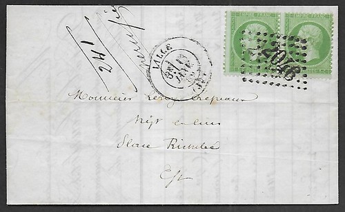 Frankreich 1869 5c Paar Faltrechnung Lille