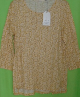 Seasalt Sowing Top Stamped Flower Yellow Cream 100% cotton Size 12 New Tags BNWT