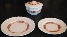 Vtg Set 4 Pieces SPODE ROSE BRIAR England SUGAR BOWL W LID + 2 PLATES Old Mark