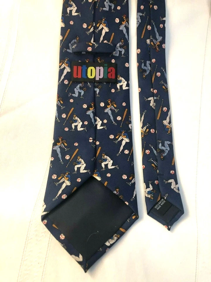 Corbata de béisbol Utopía para hombre azul blanco rojo marrón 100 % rayón 57" x 4" Foto 2 de 3