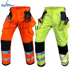 Combat Cargo Work Pants Men Heavy Duty Hi Viz Utility Knee Pockets Trousers