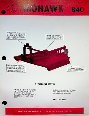 Vtg Original Farm Equipment Brochure MOHAWK 7' SWATH ROTARY CUTTER MODEL 840