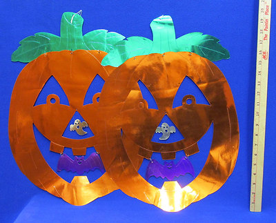 2 Halloween Pumpkin Wall or Ceiling Hangings Decor Ghost Jack O Lantern Bat 