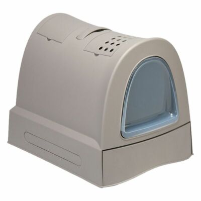 Cat Toilet Litter Box Hooded Toilet Quick Cleaning with Sliding Compartment Gray