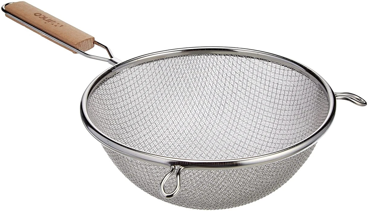 Strainer with Double Fine Mesh, 8-Inch Diameter, Medium, Stainless Steel,  Tan