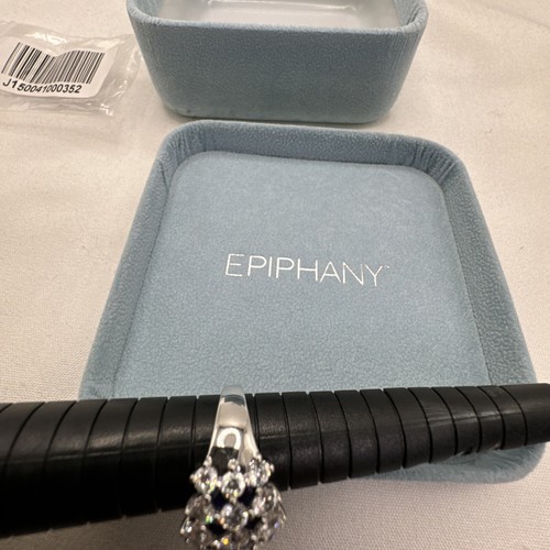 Epiphany Diamonique Silver 925 CZ BLue Stone Size 6.5 Platinum Clad Domed - Picture 12 of 12