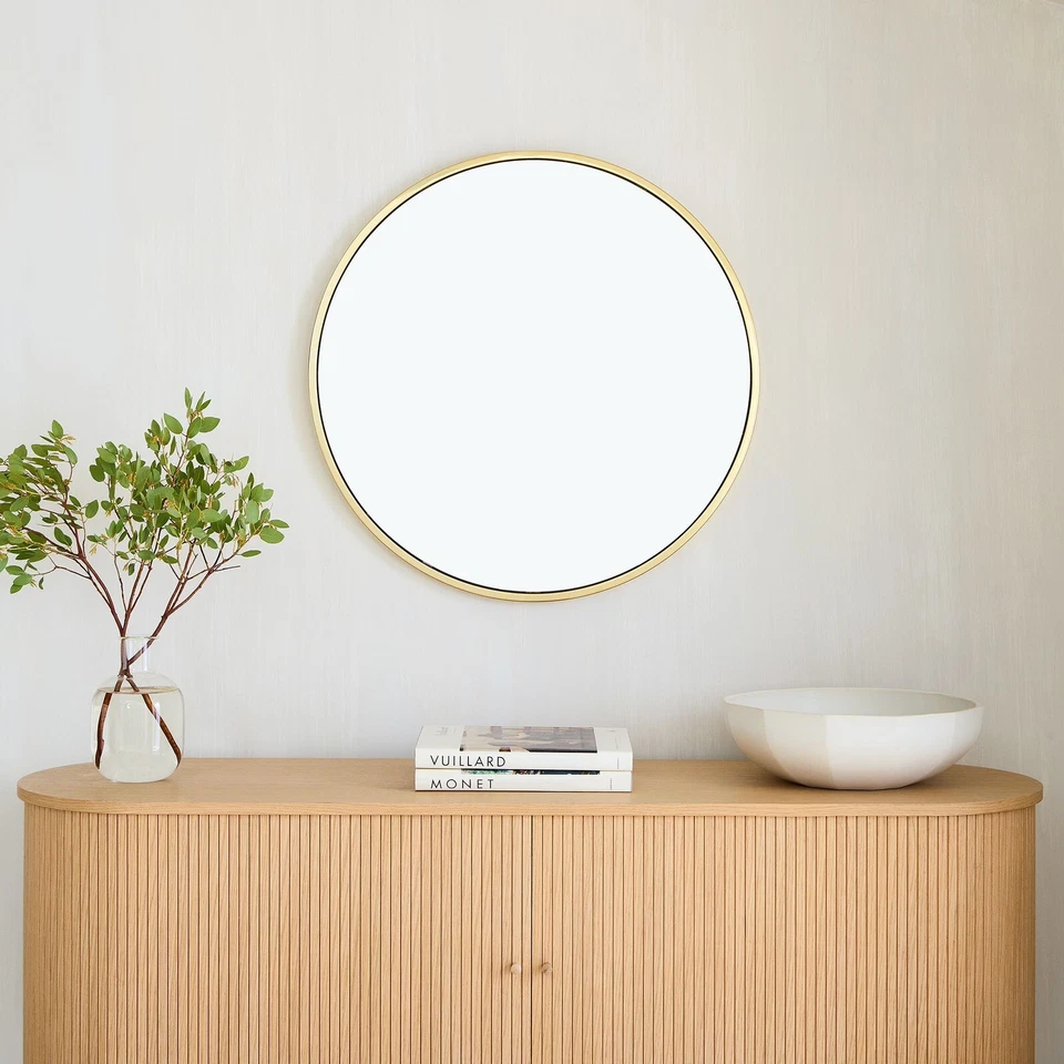 NOVO West Elm Gold Circle Round Metal Framed Boho Espelho de Entrada de Parede - 30" X 30" - Imagem 3 de 4