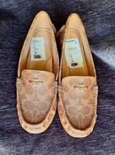 New Woman's Coach Leather Marley Coated Canvas Loafer Shoes Tan Size 6