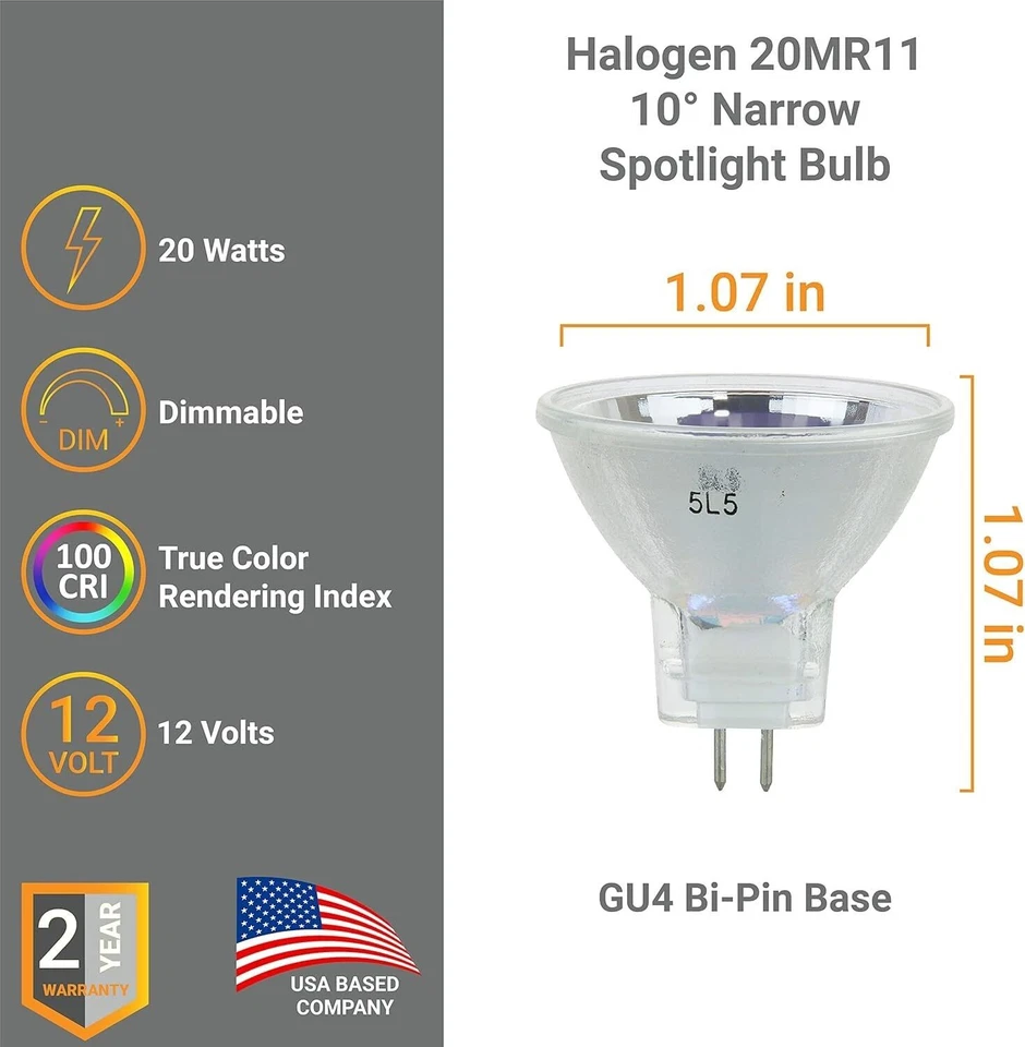 6Pack MR11 Light Bulb, GU4 w/ Open Cover, 20W, 3200K, 10° Narrow, 12V - Image 2 of 4