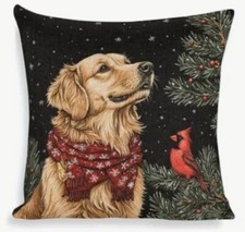 Golden Retriever Holiday Double Sided Christmas Throw Pillow Cover Home Decor