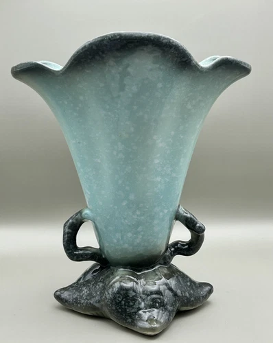 HULL Pottery 1950's Blue  & Black Speckled Royal Woodland Vase W16 VINTAGE 8.75”