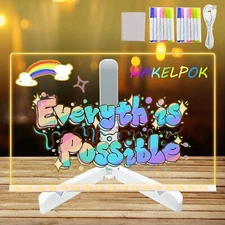 Dry Erase Board with Light, 12” X 8” Led Note Board with Colors, Light Up