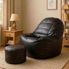 Bean Bag Lounge Chair Cover with Footrest Cover Faux Leather Without Beans XXXL