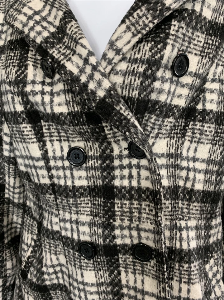 Jou Jou Jacket Plaid Black Button Double Breast soft pea dress coat Size Medium - Image 2 of 4