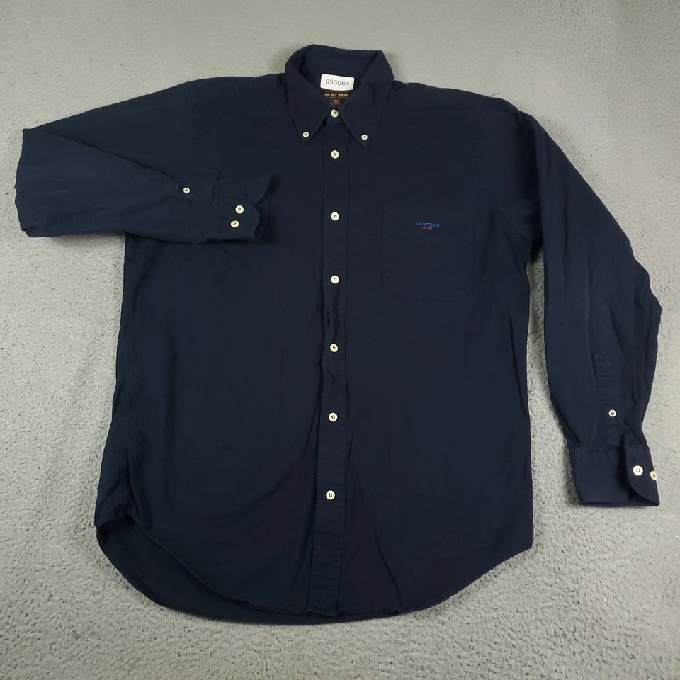 Camisa Jantzen Para Hombre Grande Azul Marino De Colección Hecha en EE. UU. Manga Larga Abotonada Foto 3 de 4