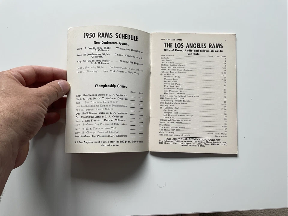 1950 Vintage Los Angeles Rams Official Press, Radio Television Guide, Football - Image 3 of 4