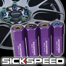 4 PURPLE/NEO CHROME CAPPED ALUMINUM EXTENDED 60MM LUG NUTS WHEELS 12X1.5 L01