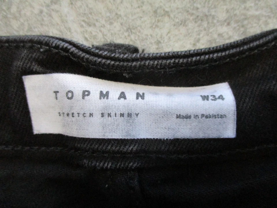 Topman 短裤男式 34 黑色牛仔修身弹力休闲紧身 10 英寸 — 第 3/4 张图片