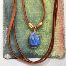 259 Labradorite Sundance Charm Necklace leather suede cord artisan jewelry