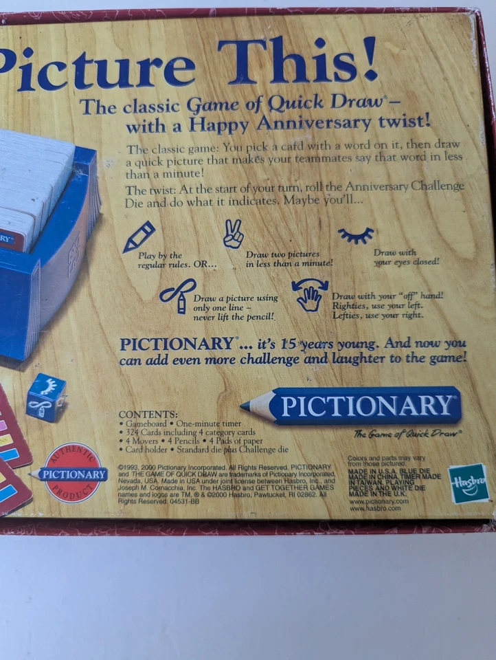 Pictionary Board Game 15th Anniversary Edition 1985-2000 Challenge Die: No Instr - Image 3 of 4