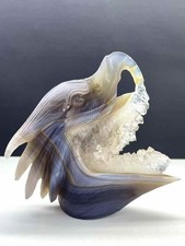 1pc Natural agate geode quartz carved eagle skull crystal Healing decor gift