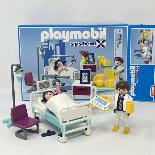 Playmobil 3980 Patient Hospital Room w/ Doctor | Vintage | Box Included