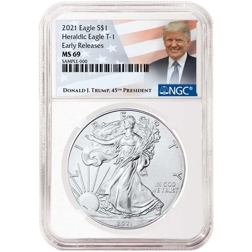 2021 $1 Type 1 American Silver Eagle NGC MS69 ER Trump Label