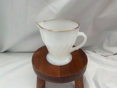 Anchor Hocking Fire King Milch Weiß Glas Gold Gold Vergoldeter Rand Milch Sahnekännchen Klein