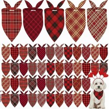 50 PCS Valentines Day Red Plaid Dog Bandanas Bulk Adjustable Triangle Bibs